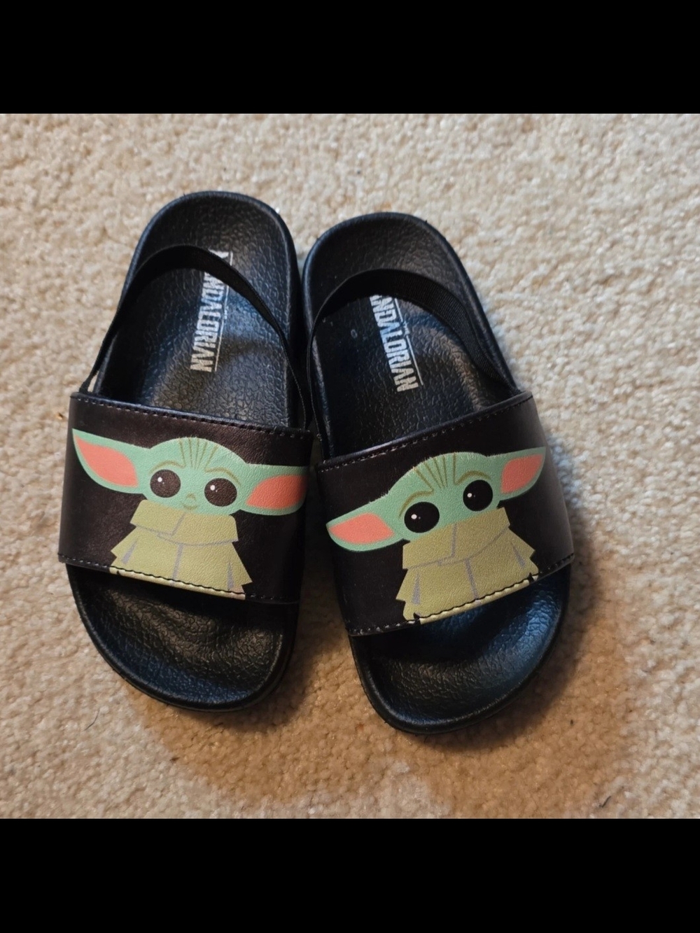 Star Wars Kids Black Slide Sandals with Grogu Face